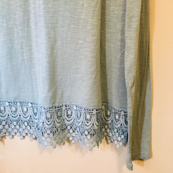 Robin Egg Blue Lace Hem Long Sleeve Rayon Top - Picture 5 of 15